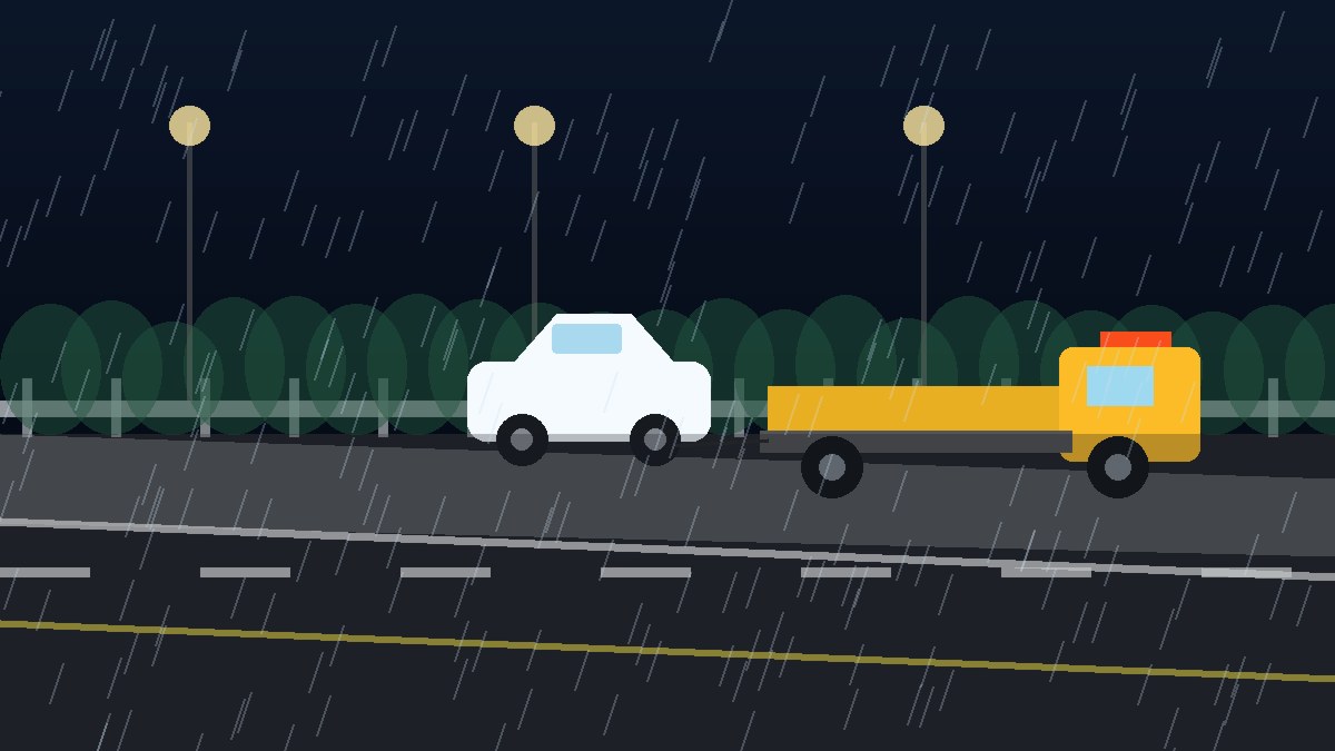 普陀暴雨夜拖车救援现场图